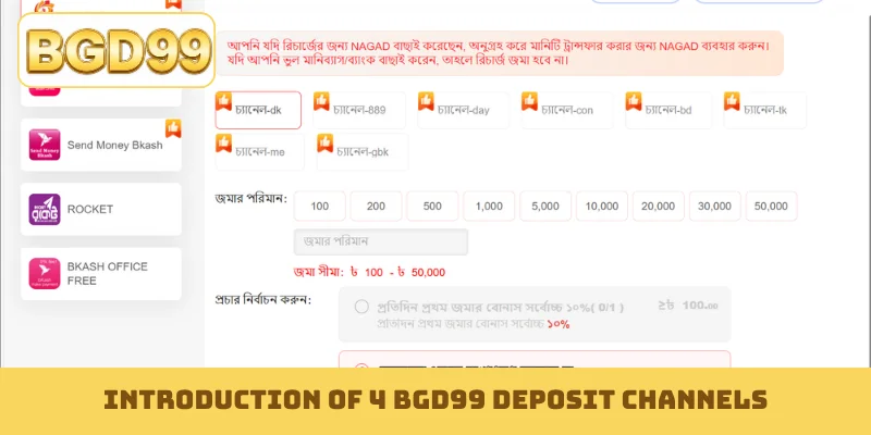 Introduction of 4 BGD99 deposit channels